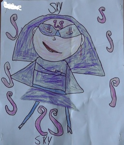 Picture of Sky, a superhero created by my daughter.